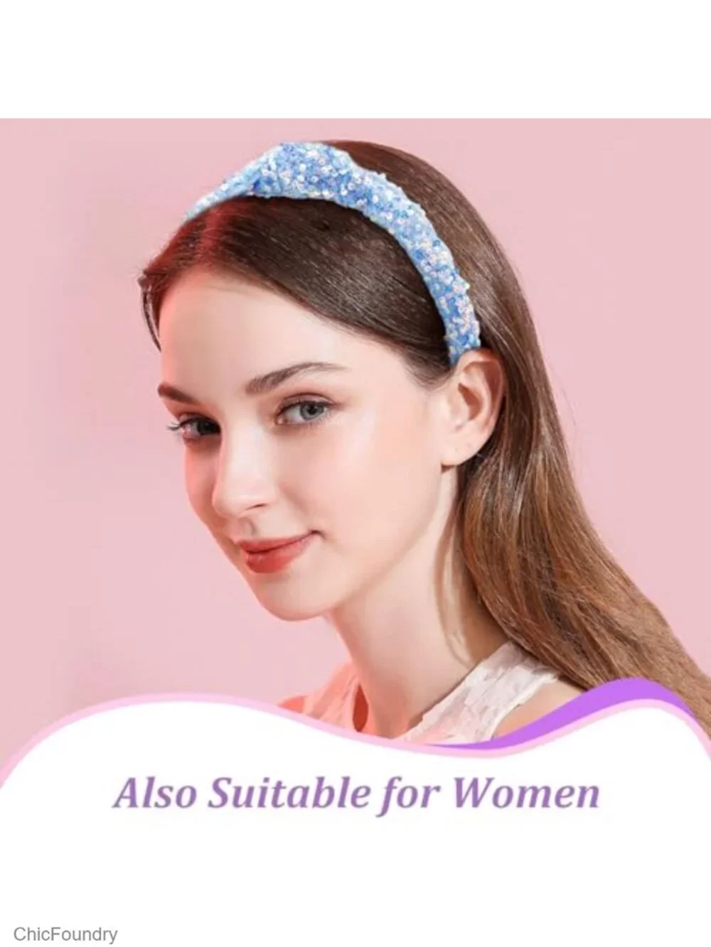 Glitter Sequins Knot Headbands for Women 6 Pack Sparkly Hair Accessories Back